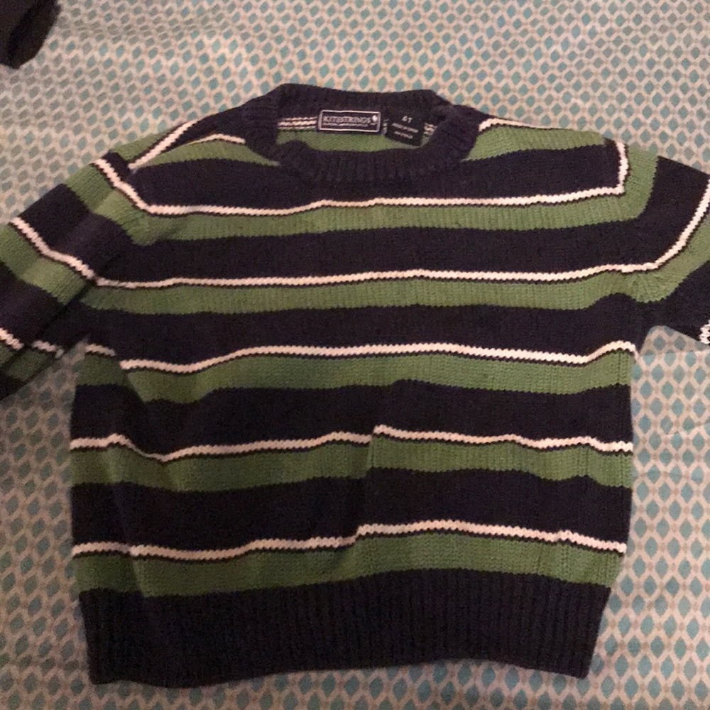 Blue green and white sweater